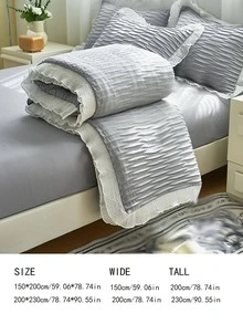 1 pieza Edredón fruncido ribete con fruncido moderno de tela para dormitorio - Gris - Ver 2