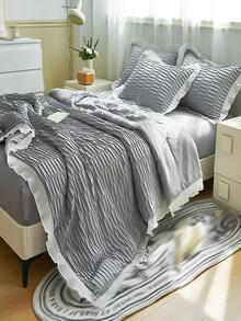 1 pieza Edredón fruncido ribete con fruncido moderno de tela para dormitorio - Gris - Ver 4