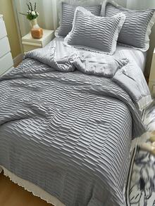 1 pieza Edredón fruncido ribete con fruncido moderno de tela para dormitorio - Gris - Ver 1