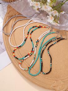 6pcs/set Color Block Random Color Beaded Necklace - Multicolor - View 2