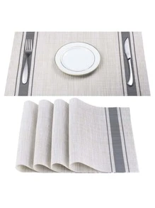 1入組條紋圖案餐墊 - 灰色 - 查看 1