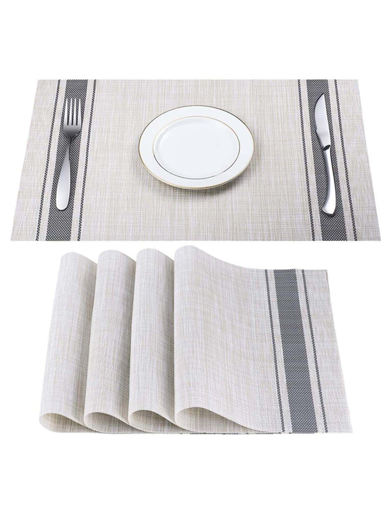 1入組條紋圖案餐墊 - 灰色 - 查看 1