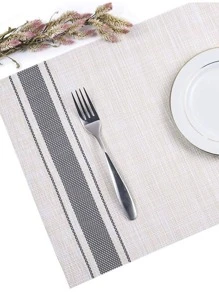 1入組條紋圖案餐墊 - 灰色 - 查看 2