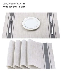 1入組條紋圖案餐墊 - 灰色 - 查看 3