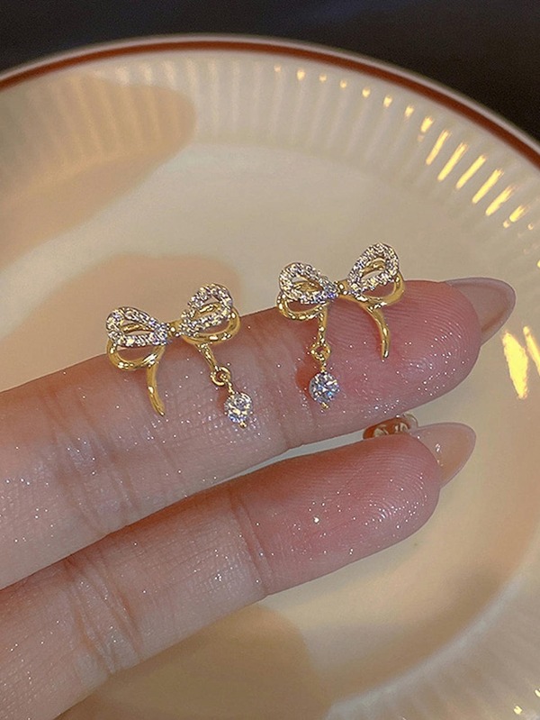 水鑽蝴蝶結裝飾耳環