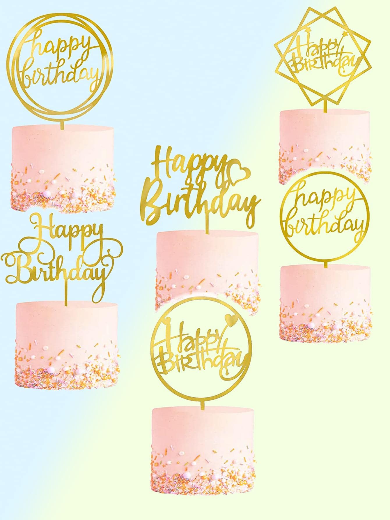 6入組標語設計蛋糕裝飾 - 金色 - 查看 1