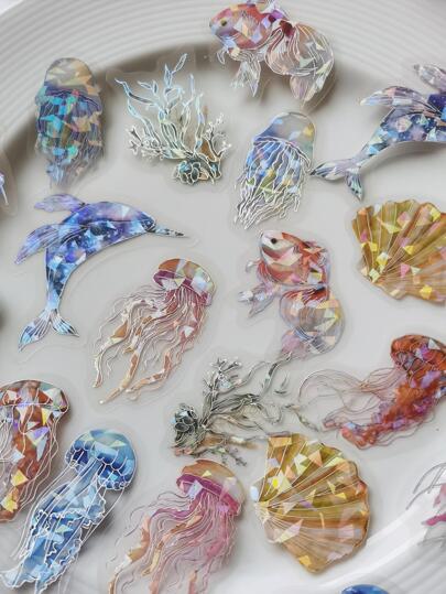 20 pièces Motif Vie Marine Créatif À Usages Multiples Décoratif Autocollant Pour Compte Manuel Décoration