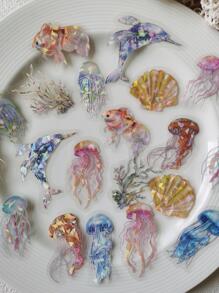 20 cái Nhãn dán hoa văn sinh vật biển, Nhãn dán trang trí đa năng sáng tạo để trang trí tài khoản tay - Nhiều màu - Xem 2