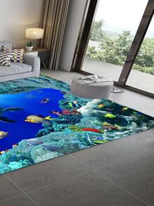 1入組海洋生物圖案現代滌綸防滑地毯適用於客廳和臥室 - 彩色 - 查看 3