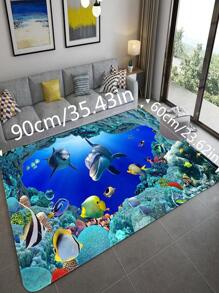 1入組海洋生物圖案現代滌綸防滑地毯適用於客廳和臥室 - 彩色 - 查看 6