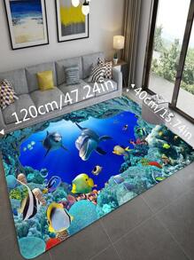 1入組海洋生物圖案現代滌綸防滑地毯適用於客廳和臥室 - 彩色 - 查看 7
