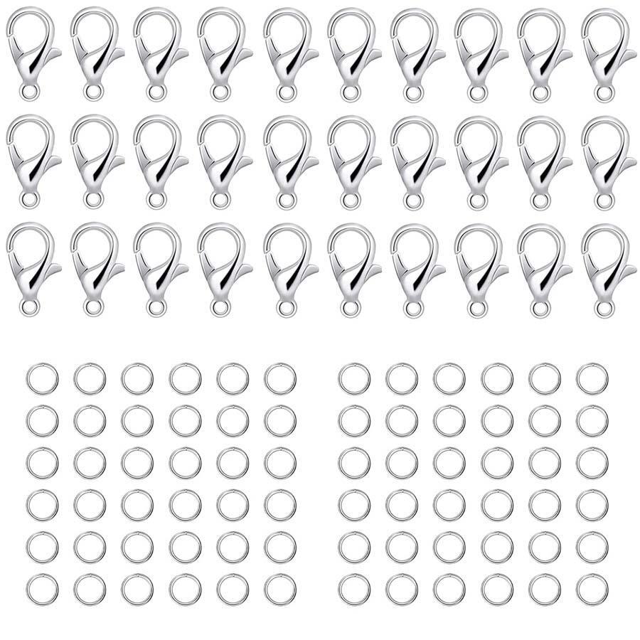 1套時尚鋅合金跳環和開口環和龍蝦扣適合女士DIY首飾製作 - 銀色 - 查看 1