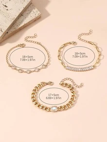 3入組/套方晶鋯石裝飾手環 - 白色 - 查看 3