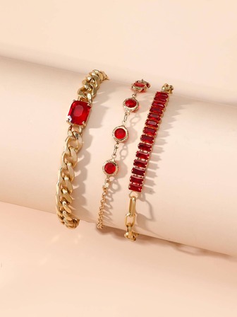 3入組/套方晶鋯石裝飾手環