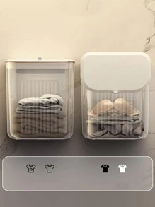 1pc Wall Mounted Laundry Basket With Lid - Clear - View 1