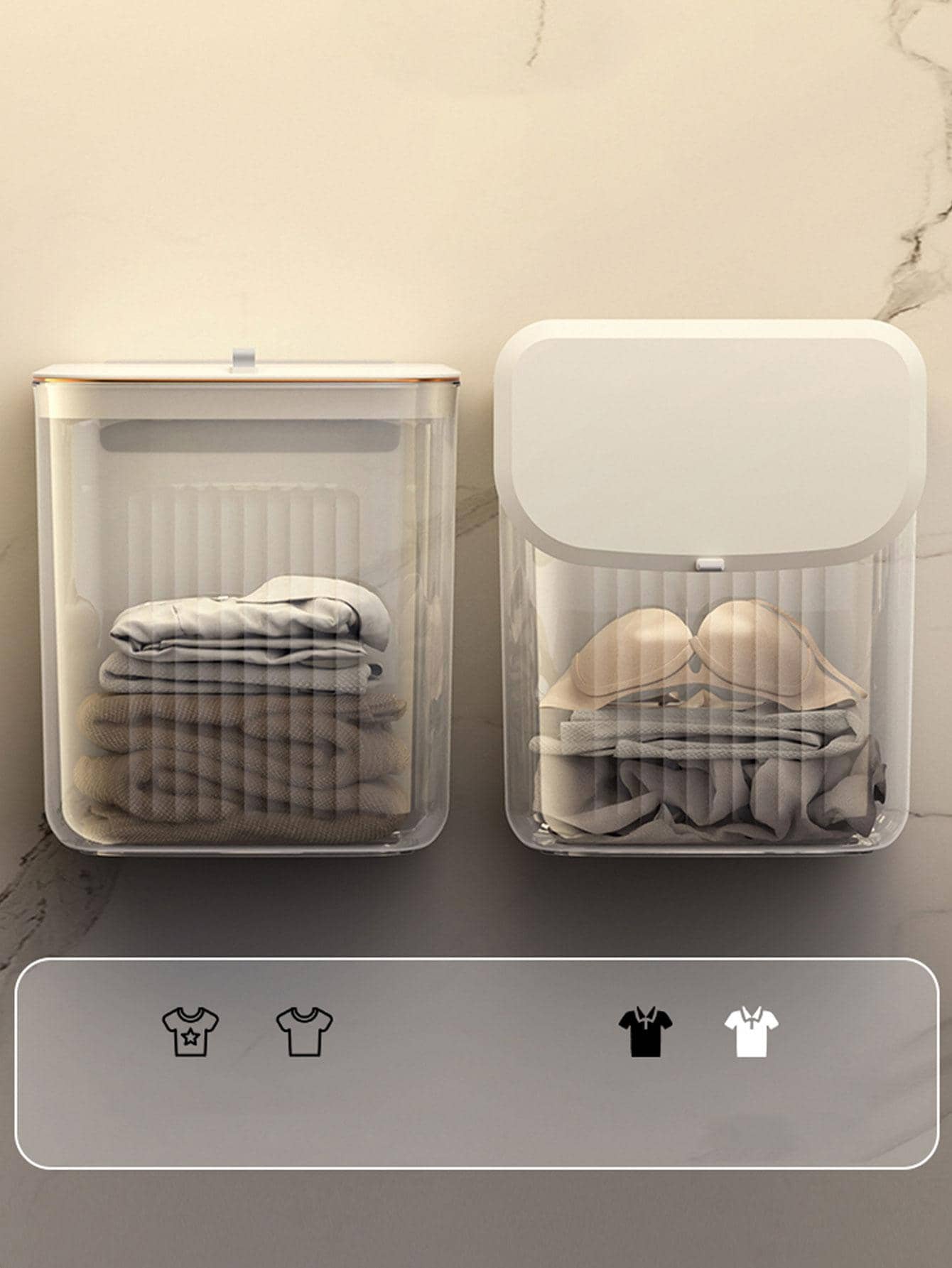 1pc Wall Mounted Laundry Basket With Lid - Clear - View 1