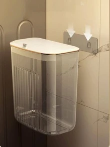 1pc Wall Mounted Laundry Basket With Lid - Clear - View 9