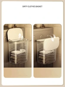 1pc Wall Mounted Laundry Basket With Lid - Clear - View 5