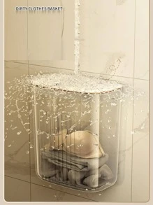 1pc Wall Mounted Laundry Basket With Lid - Clear - View 3
