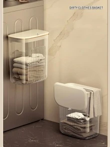 1pc Wall Mounted Laundry Basket With Lid - Clear - View 8