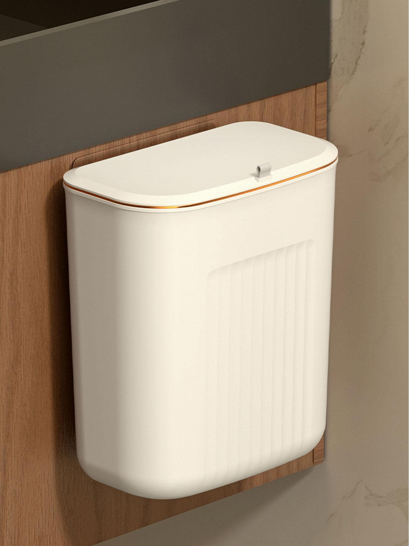 1入組掛壁式洗衣籃帶蓋 - 米色 - 查看 1