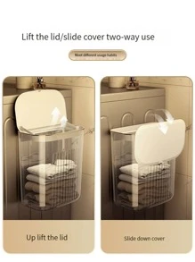 1入組掛壁式洗衣籃帶蓋 - 米色 - 查看 5