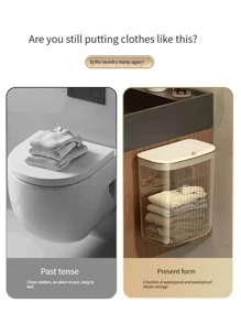 1入組掛壁式洗衣籃帶蓋 - 米色 - 查看 8