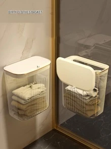 1入組掛壁式洗衣籃帶蓋 - 米色 - 查看 2