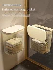 1入組掛壁式洗衣籃帶蓋 - 米色 - 查看 9