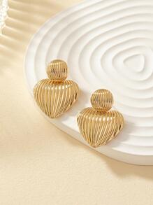 Textured Heart Drop Earrings Valentines - Yellow Gold - View 6