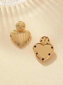 Textured Heart Drop Earrings Valentines - Yellow Gold - View 3