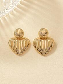 Textured Heart Drop Earrings Valentines - Yellow Gold - View 2