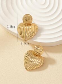 Textured Heart Drop Earrings Valentines - Yellow Gold - View 5