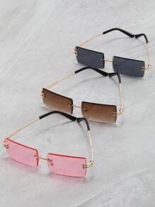 3 cặp kính thời trang ống kính vuông không gọng - Nhiều màu - Xem 3