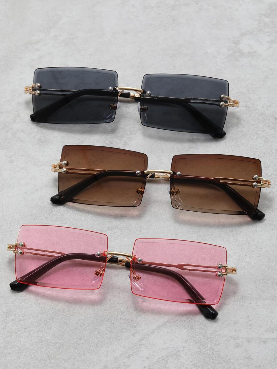 3 cặp kính thời trang ống kính vuông không gọng - Nhiều màu - Xem 1