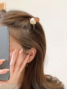 1套/2入女士立體珍珠髮夾和精緻可愛的夾子適用於瀏海和少量頭髮 - 咖啡 - 查看 5