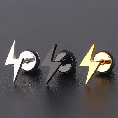 Men Lightning Stud Earrings Stainless Steel Jewelry Gift