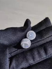 Cubic Zirconia Round Stud Earrings - Silver - View 2