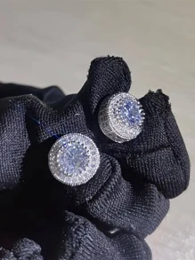 Cubic Zirconia Round Stud Earrings - Silver - View 3