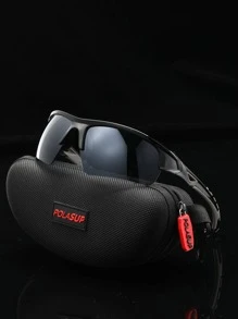 POLASUP 1 件装男士运动半框骑行眼镜，带硅胶防滑脚垫、舒适柔软鼻托、聚碳酸酯防爆镜片、四季半包裹式骑行运动眼镜 - 黑色 - 查看 12