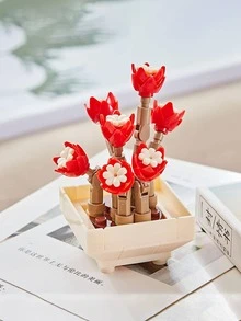 1pc Potted Flower Design Adult Blocks Toy - Red - View 2