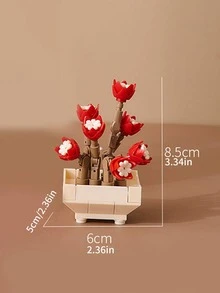 1pc Potted Flower Design Adult Blocks Toy - Red - View 5