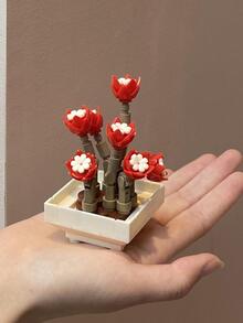 1pc Potted Flower Design Adult Blocks Toy - Red - View 6