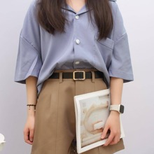 1pc Women Square Buckle Belt Summer, School Fall, Autumn, Halloween - Black - View 2