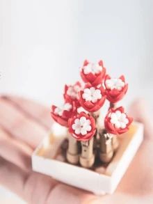 1pc Potted Flower Design Adult Blocks Toy - Red - View 4