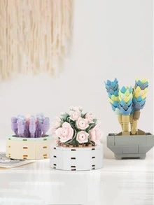 1pc Potted Flower Design Adult Blocks Toy - Red - View 10