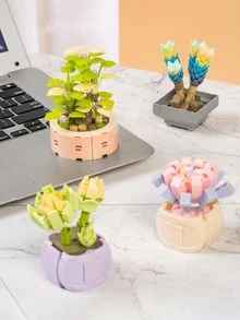 1pc Potted Flower Design Adult Blocks Toy - Red - View 8