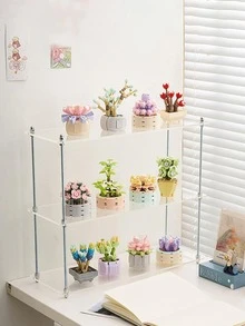 1pc Potted Flower Design Adult Blocks Toy - Red - View 7