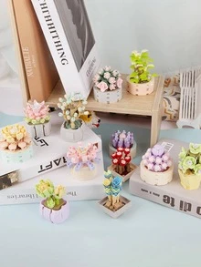 1pc Potted Flower Design Adult Blocks Toy - Red - View 1