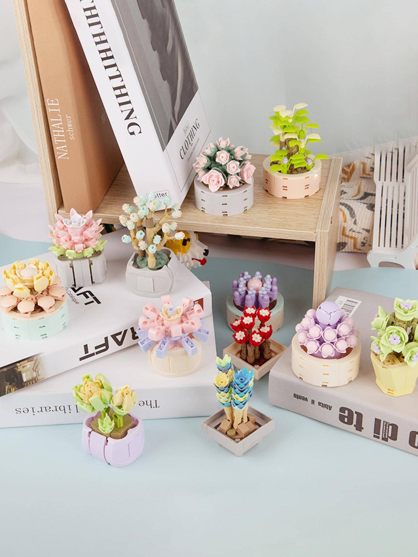 1pc Potted Flower Design Adult Blocks Toy - Red - View 1